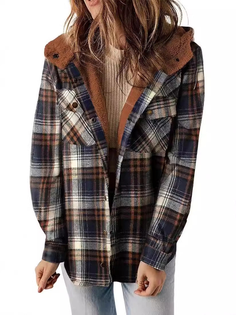 Hooded Plaid Wool Shacket