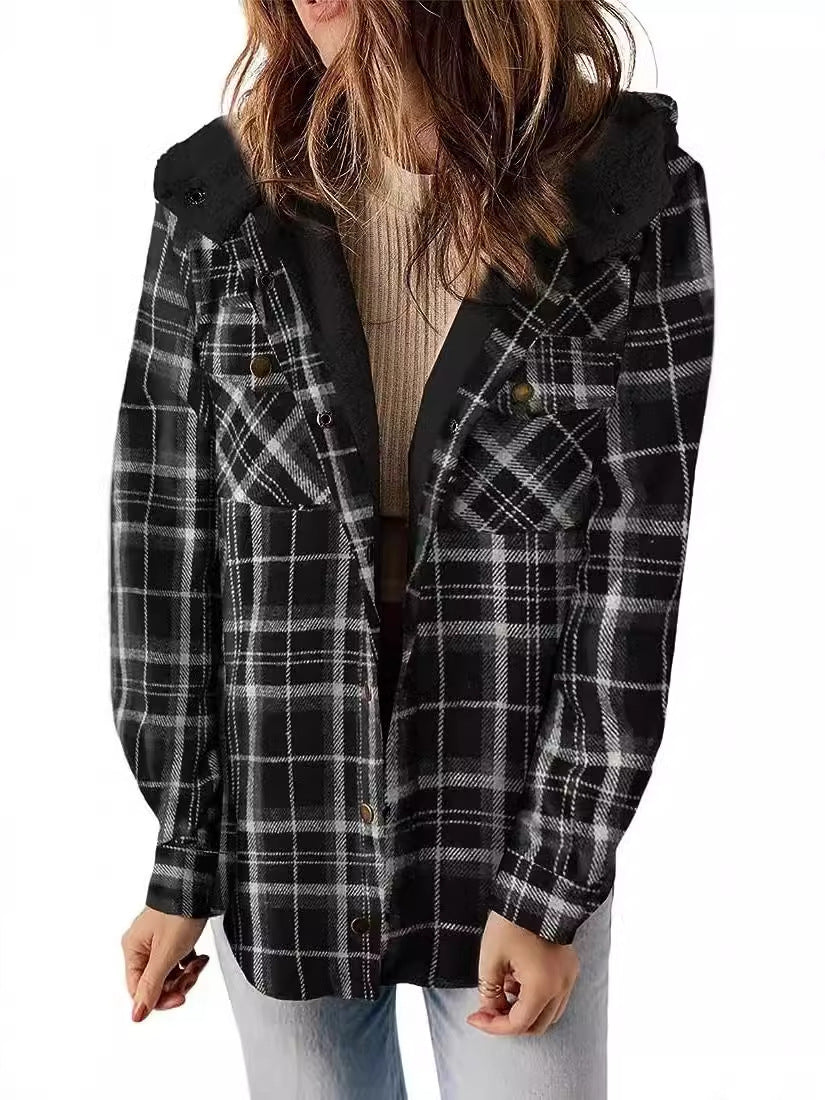Hooded Plaid Wool Shacket