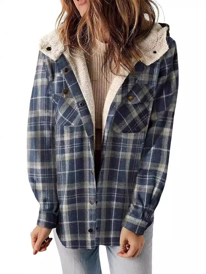 Hooded Plaid Wool Shacket