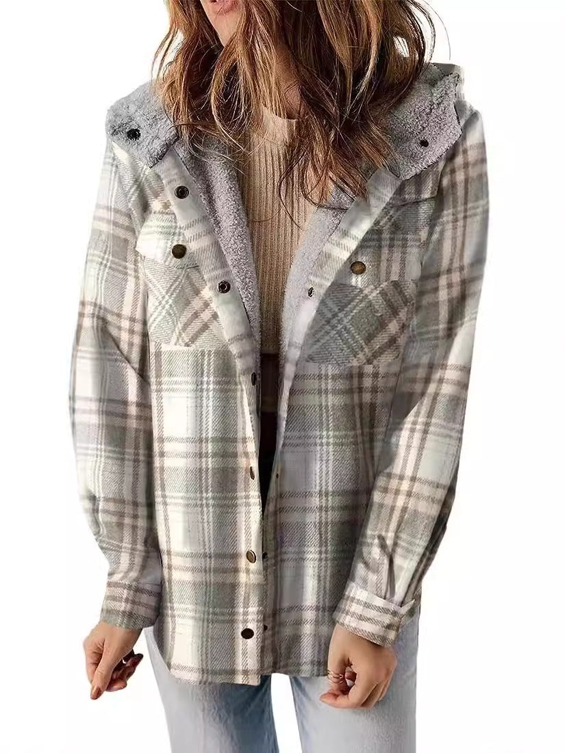 Hooded Plaid Wool Shacket