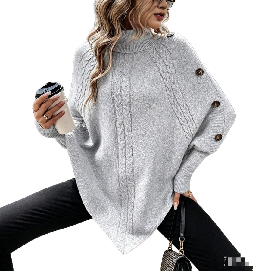 Cable-Knit Batwing Turtleneck Poncho Sweater