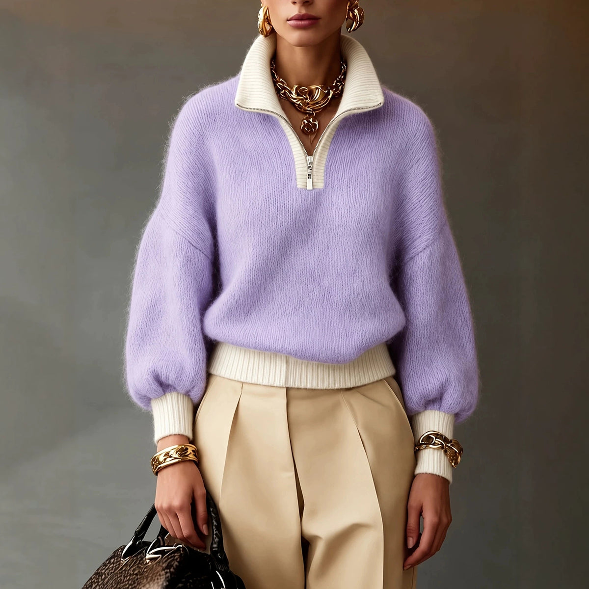 Half-Zip Colourblock Turtleneck Sweater