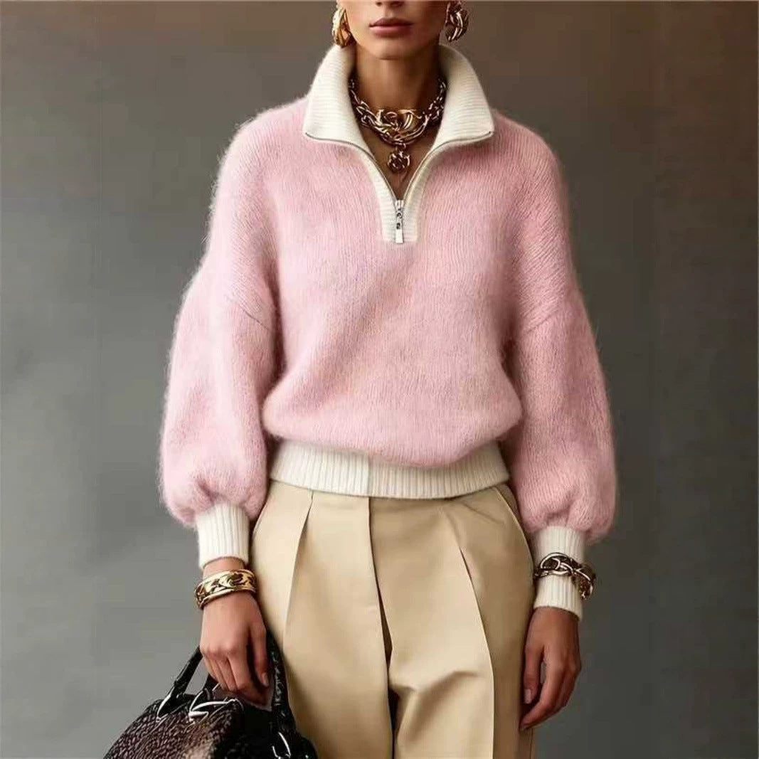 Half-Zip Colourblock Turtleneck Sweater