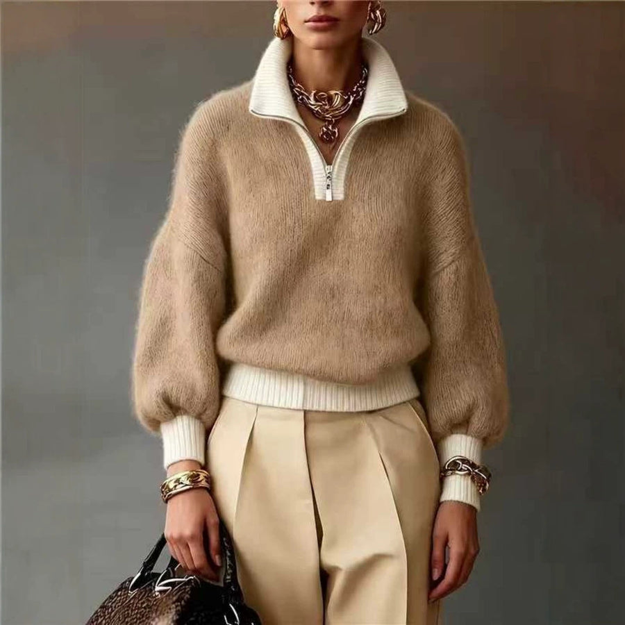 Half-Zip Colourblock Turtleneck Sweater
