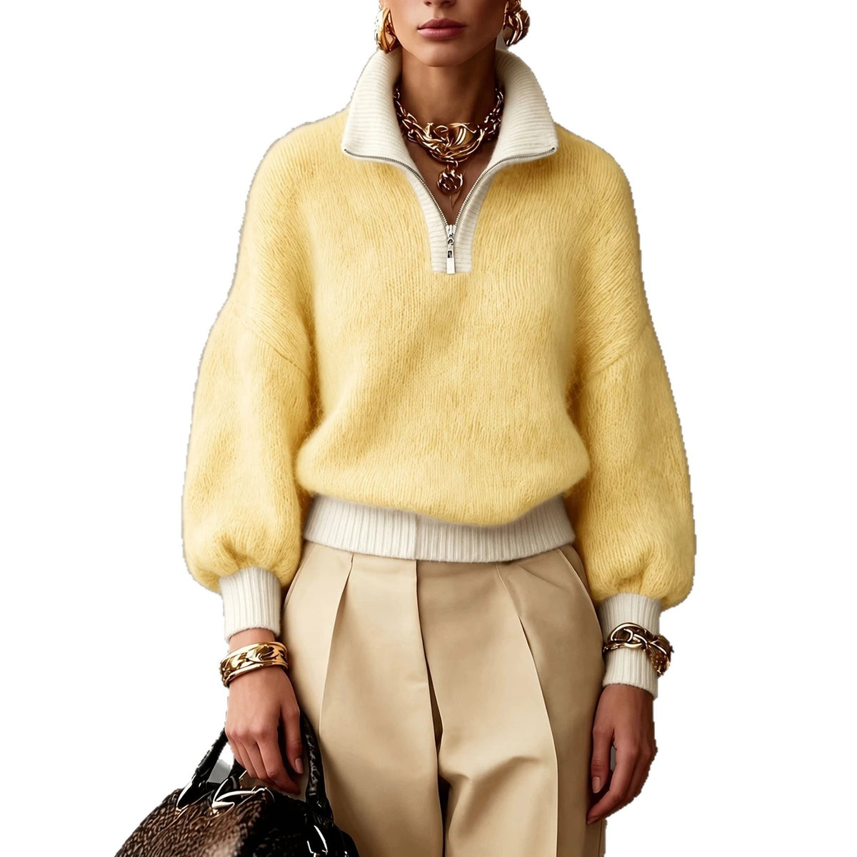 Half-Zip Colourblock Turtleneck Sweater