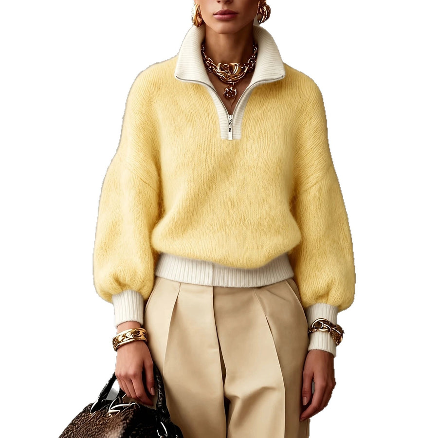 Half-Zip Colourblock Turtleneck Sweater