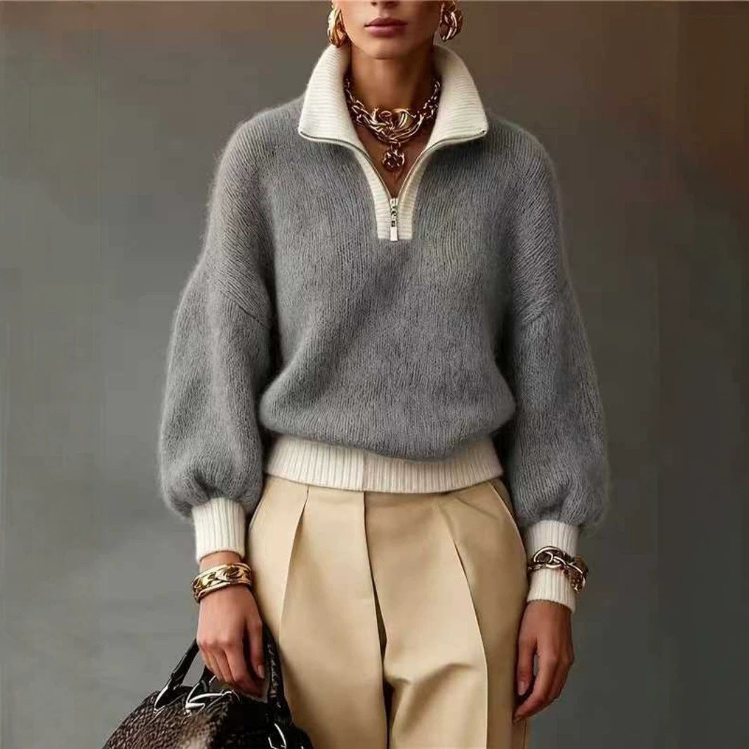 Half-Zip Colourblock Turtleneck Sweater
