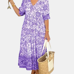 Aria™ | Elegant Floral Dress with V-Neck
