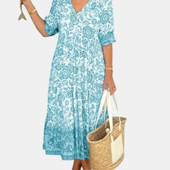 Aria™ | Elegant Floral Dress with V-Neck