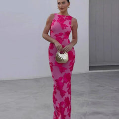 Lily™ | Elegant Maxi Dress with Pink Floral Design