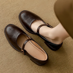 Eleanor | Women's Leather Mary Jane Shoes Low Block Heel Strap