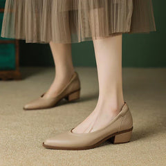 Cora | Women's Pointed Toe Block Heel Pumps Slip On Mid Heel Shoes