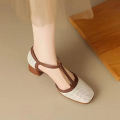 Piper | Women's T-Strap Block Heel Shoes Square Toe Mid Heel Pumps