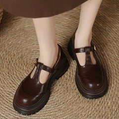 Blythe | Women's T-Bar Mary Jane Shoes Round Toe Brogue Low Heel