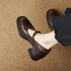 Rowena | Women's Chunky Block Heel Mary Jane Pumps Round Toe Strap