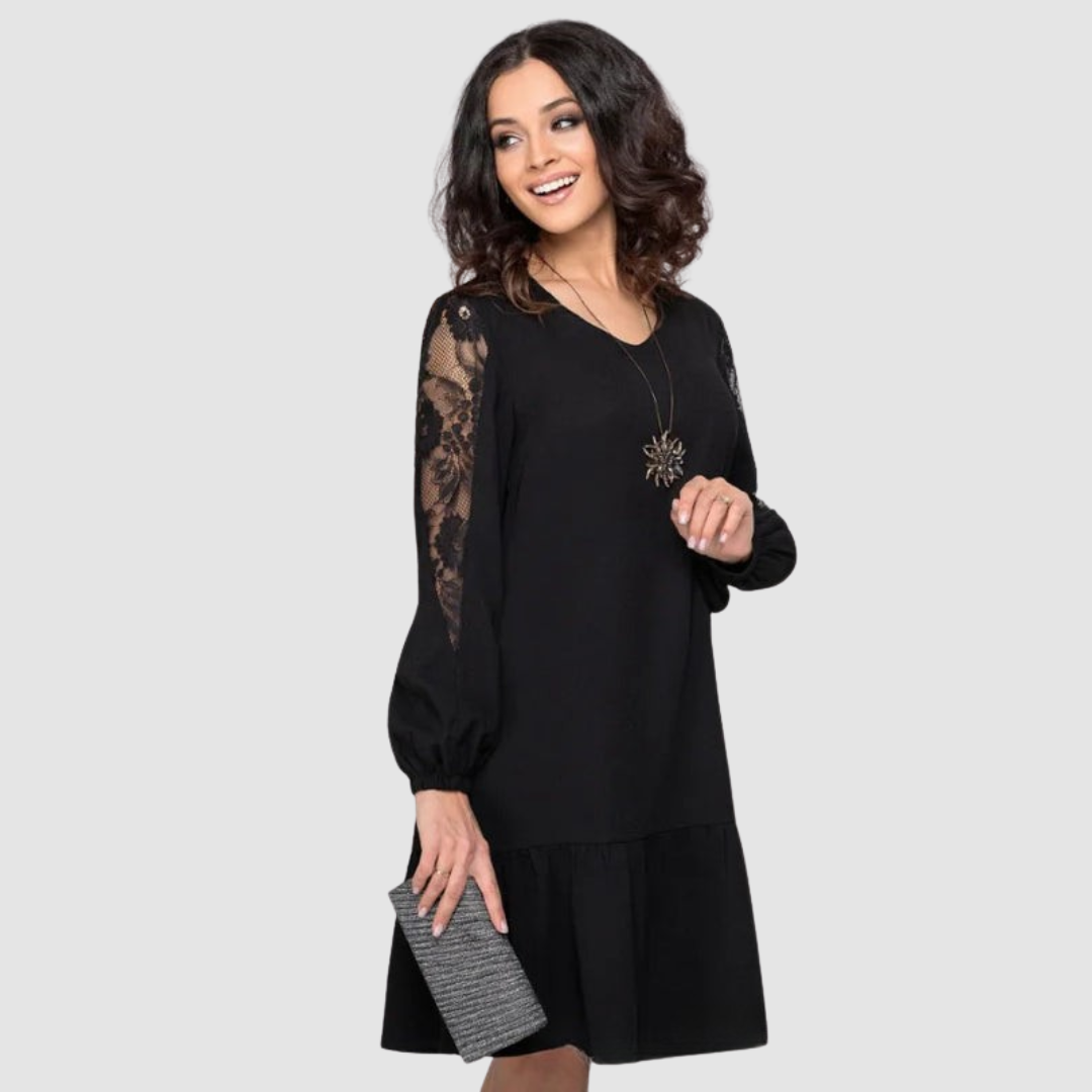 Elegant Lace Sleeve Midi Dress
