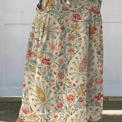 Women's Vintage Floral Art Printed Linen Pocket Skirt