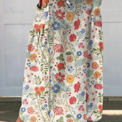 Women's  Floral  Print  Linen Elastic waistband Pocket Skirt