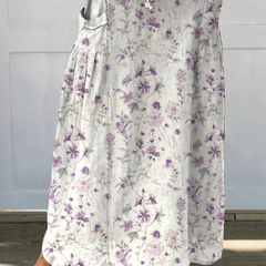 Women's Vintage Floral Art Linen Elastic waistband Pocket Skirt