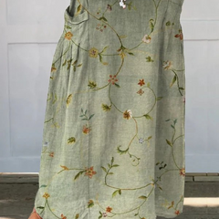 Women's Retro Floral Art Linen Elastic waistband Pocket Skirt