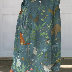 Women's Retro Floral Animals Art Casual Linen Pocket Skirt