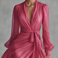 Beatrice | Elegant Chiffon V-neck Tie-waist Long Dress