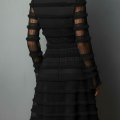 Black Fringe Textured Sheer Layered Mini Dress