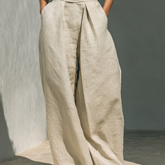 Aurora | Relaxed Beige Sleeveless Wide-Leg Co-Ord Set