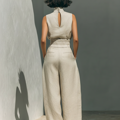 Aurora | Relaxed Beige Sleeveless Wide-Leg Co-Ord Set