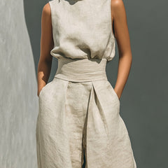 Aurora | Relaxed Beige Sleeveless Wide-Leg Co-Ord Set