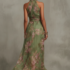 Serena — Elegant Floral Chiffon Halter Maxi Dress