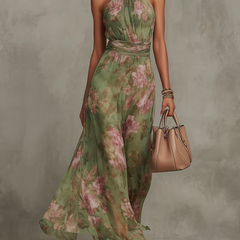 Serena — Elegant Floral Chiffon Halter Maxi Dress