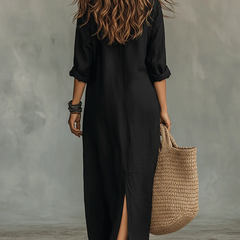 Alessia – Soft Black Buttoned Maxi Dress