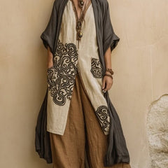 Giulia - Three-Piece Bohemian Nomad Set in Dark Gray and Brown with Tribal Pattern