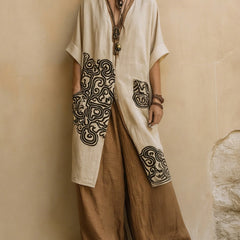 Giulia - Three-Piece Bohemian Nomad Set in Dark Gray and Brown with Tribal Pattern