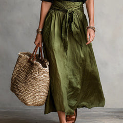 SAGE | Two-Piece Set: Black Top and Olive Green Midi Skirt