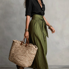SAGE | Two-Piece Set: Black Top and Olive Green Midi Skirt