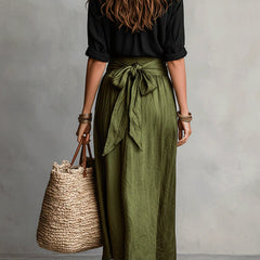 SAGE | Two-Piece Set: Black Top and Olive Green Midi Skirt