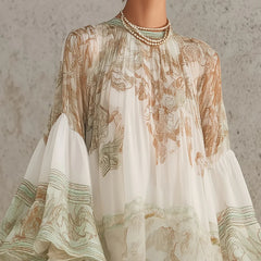 Green Print Ruffle Hem Flounce Sleeve Mini Dress