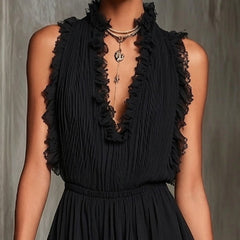 Black Ruffle Trim Mini Jumpsuit