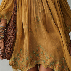 Yellow Chiffon Floral Off Shoulder Mini Dress