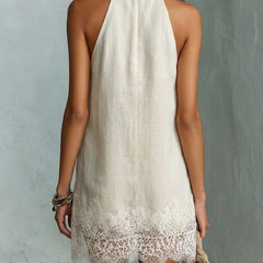 Chic Off-white Halter Neck Mini Dress
