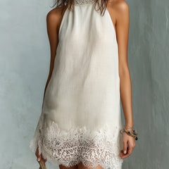 Chic Off-white Halter Neck Mini Dress