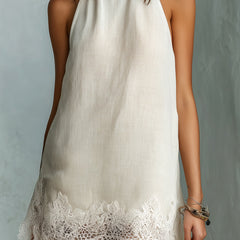 Chic Off-white Halter Neck Mini Dress