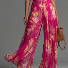 Zsófia Jumpsuit | Fuchsia Floral Pleated Chiffon