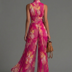 Zsófia Jumpsuit | Fuchsia Floral Pleated Chiffon