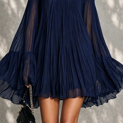 Navy Off-shoulder Ruffled Bell Sleeve Mini Dress