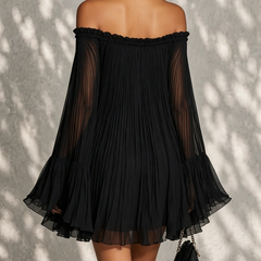 Black Off-shoulder Ruffled Bell Sleeve Mini Dress