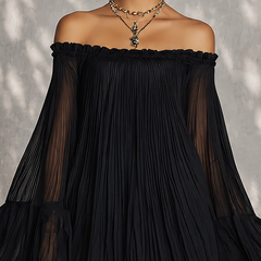 Black Off-shoulder Ruffled Bell Sleeve Mini Dress