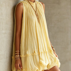 Yellow Halter Neck Ruffled Chiffon Bubble Mini Dress